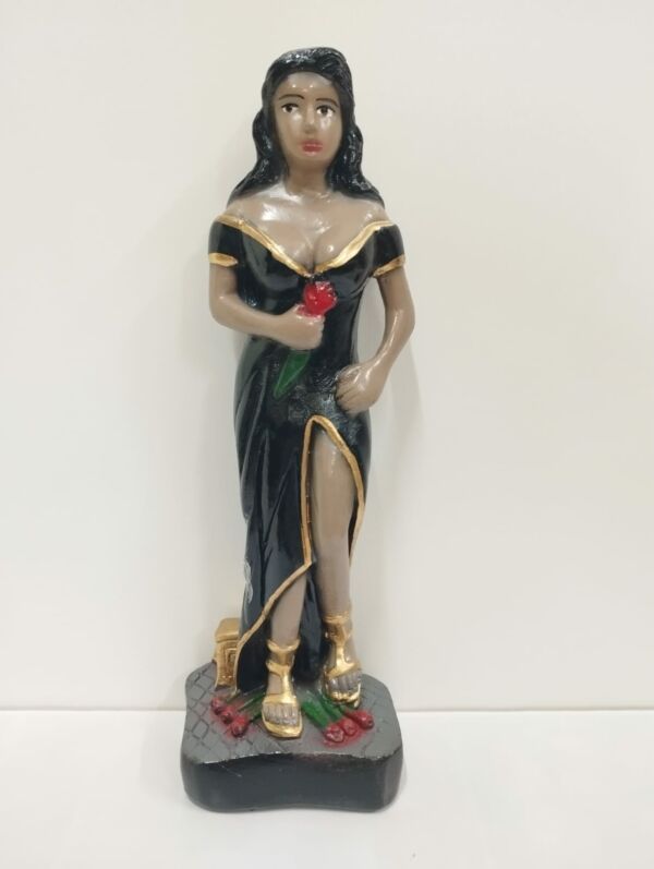 IMAGEM EM GESSO POMBO GIRA ROSA ROUPA PRETA 23CM