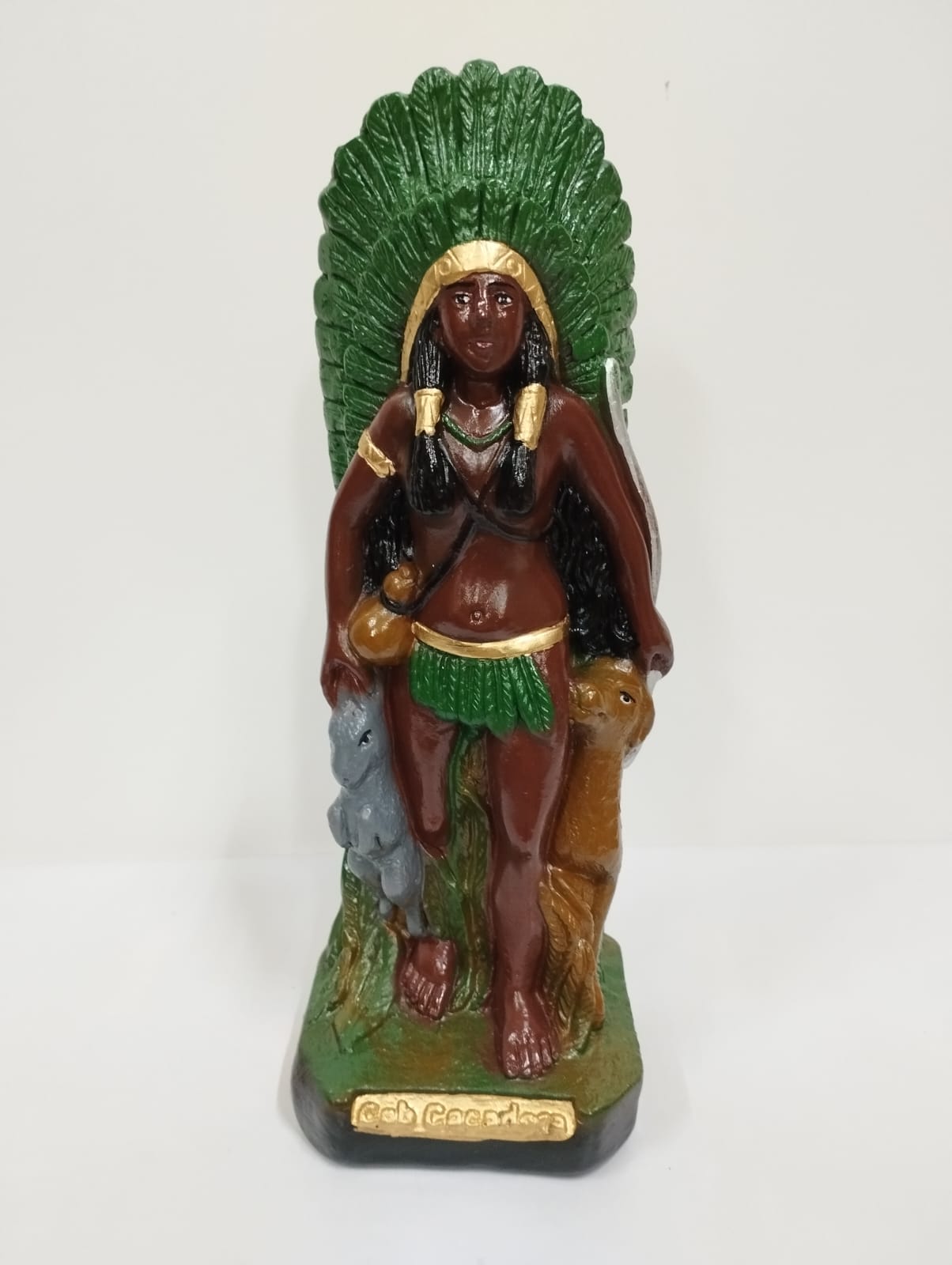 IMAGEM EM GESSO CABOCLA CAÇADORA VERDE 21CM