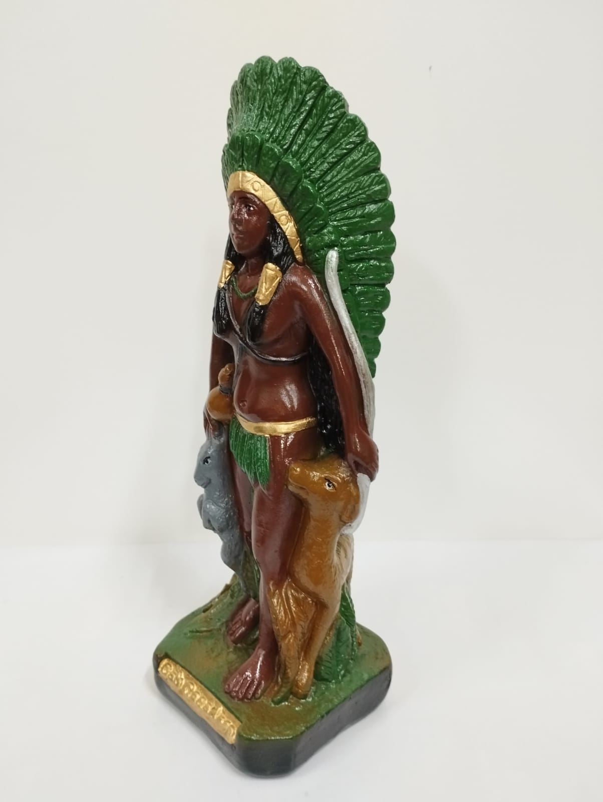 IMAGEM EM GESSO CABOCLA CAÇADORA VERDE 21CM - Imagem 2