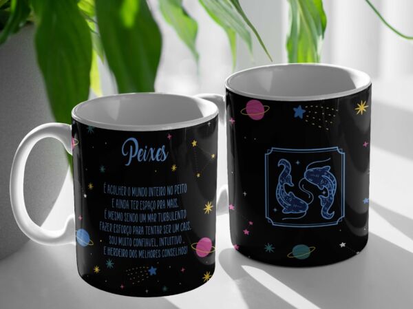 XICARA DE PORCELANA 325ML SIGNO PEIXES REF0009 - CASA FÉ