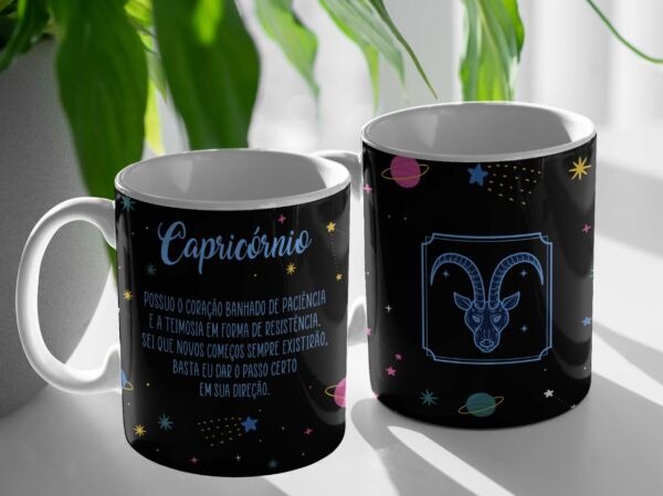 XICARA DE PORCELANA 325ML SIGNO CAPRICORNIO REF0004 - CASA FÉ