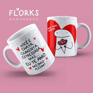 XÍCARA DE PORCELANA 325ML DIA DOS NAMORADOS FLORK REF0083 - CASA FÉ