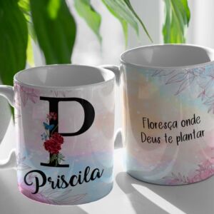 XICARA DE PORCELANA 325ML LETRA COM NOME REF0093 - CASA FÉ