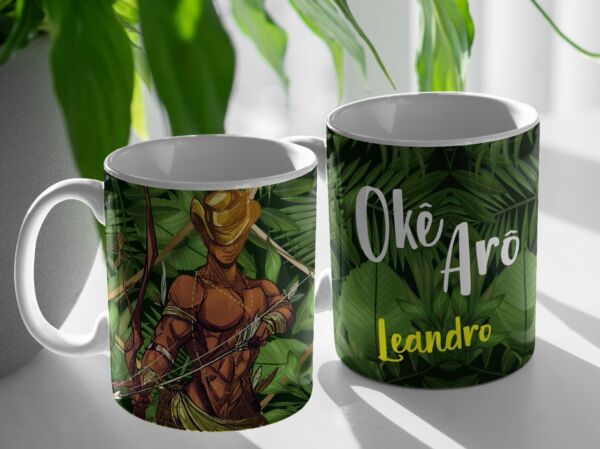 XICARA DE PORCELANA 325ML ORIXÁ OXOSSI REF0160 - CASA FÉ
