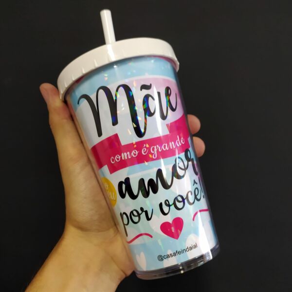COPO COM CANUDO HOLOGRÁFICO 550ML DIA DAS MÃES REF0223 - CASA FÉ - Image 2
