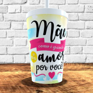 COPO COM CANUDO HOLOGRÁFICO 550ML DIA DAS MÃES REF0223 - CASA FÉ