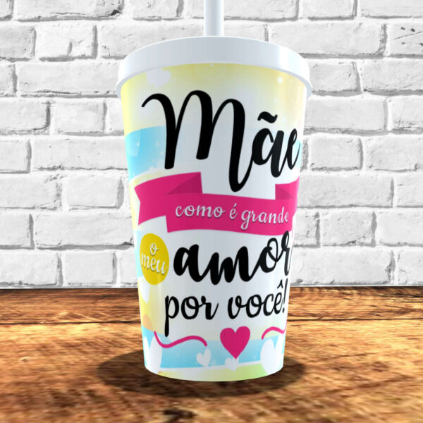 COPO COM CANUDO HOLOGRÁFICO 550ML DIA DAS MÃES REF0223 - CASA FÉ