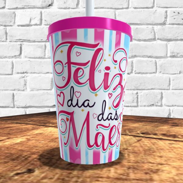 COPO COM CANUDO HOLOGRÁFICO 550ML DIA DAS MÃES REF0224 - CASA FÉ