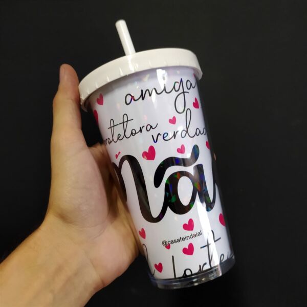 COPO COM CANUDO HOLOGRÁFICO 550ML DIA DAS MÃES REF0225 - CASA FÉ - Image 2
