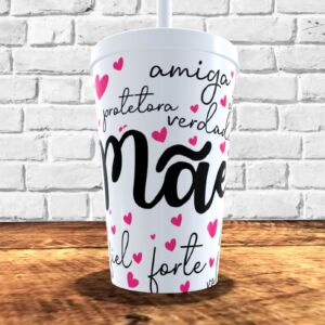 COPO COM CANUDO HOLOGRÁFICO 550ML DIA DAS MÃES REF0225 - CASA FÉ