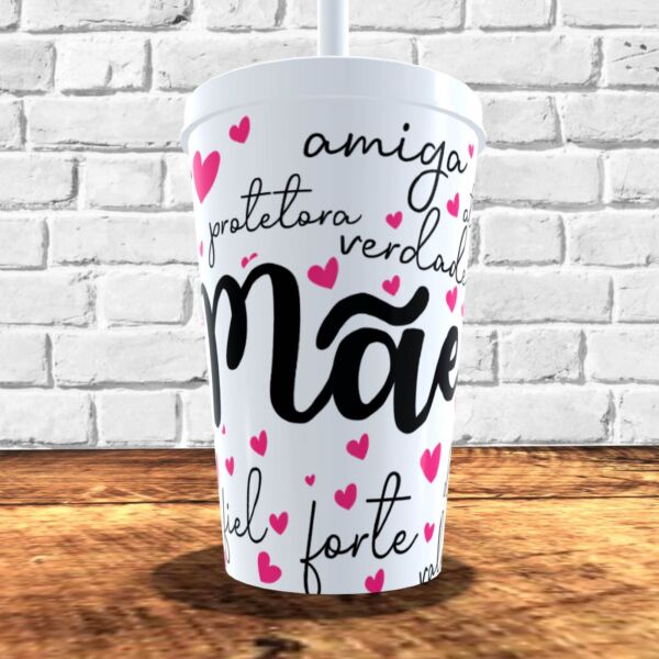 COPO COM CANUDO HOLOGRÁFICO 550ML DIA DAS MÃES REF0225 - CASA FÉ