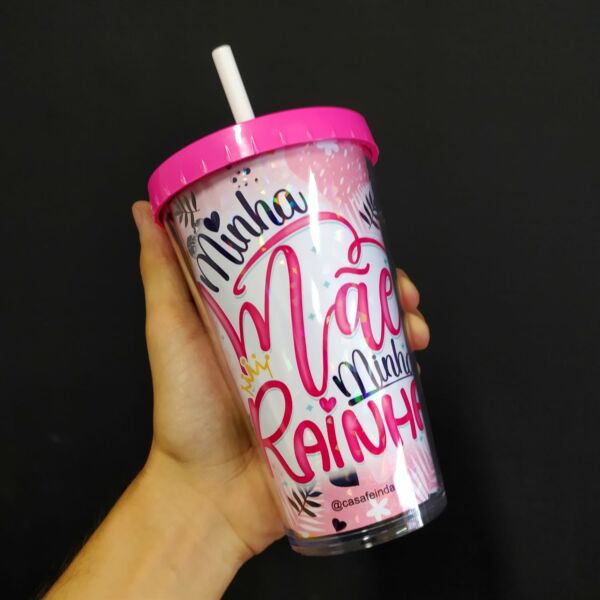 COPO COM CANUDO HOLOGRÁFICO 550ML DIA DAS MÃES REF0226 - CASA FÉ - Image 2