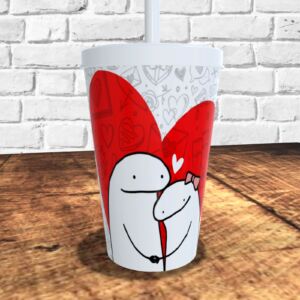 COPO COM CANUDO HOLOGRÁFICO 550ML DIA DOS NAMORADOS REF0229 - CASA FÉ