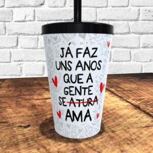 COPO COM CANUDO HOLOGRÁFICO 550ML DIA DOS NAMORADOS REF0232 - CASA FÉ