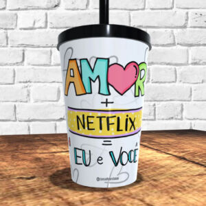 COPO COM CANUDO HOLOGRÁFICO 550ML DIA DOS NAMORADOS REF0234 - CASA FÉ