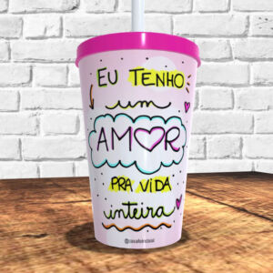 COPO COM CANUDO HOLOGRÁFICO 550ML DIA DOS NAMORADOS REF0235 - CASA FÉ