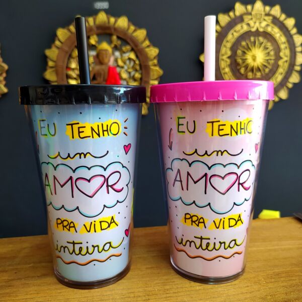 COPO COM CANUDO HOLOGRÁFICO 550ML DIA DOS NAMORADOS REF0235 - CASA FÉ - Image 2