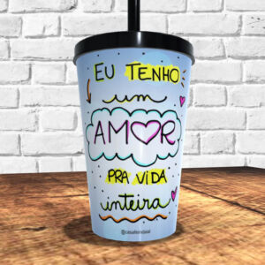 COPO COM CANUDO HOLOGRÁFICO 550ML DIA DOS NAMORADOS REF0236 - CASA FÉ