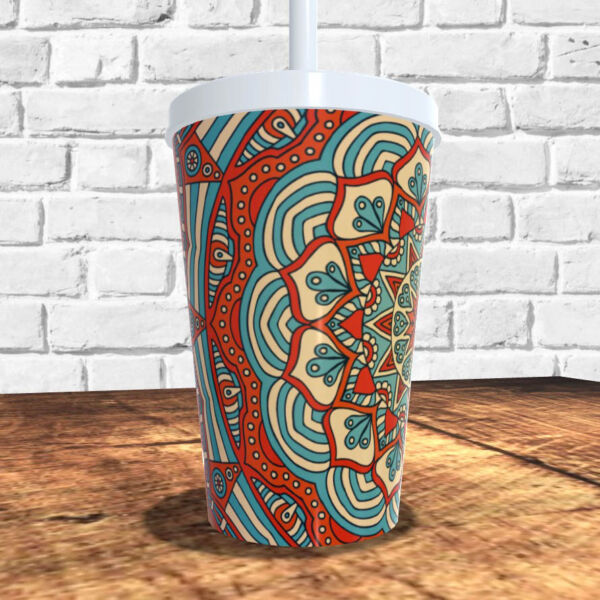 COPO COM CANUDO HOLOGRÁFICO 550ML LINHA MANDALAS REF0237 - CASA FÉ - Image 2