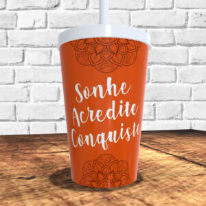 COPO COM CANUDO HOLOGRÁFICO 550ML LINHA MANDALAS REF0237 - CASA FÉ