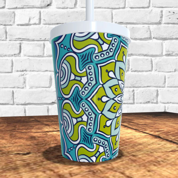 COPO COM CANUDO HOLOGRÁFICO 550ML LINHA MANDALAS REF0238 - CASA FÉ - Image 2