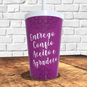 COPO COM CANUDO HOLOGRÁFICO 550ML LINHA MANDALAS REF0239 - CASA FÉ