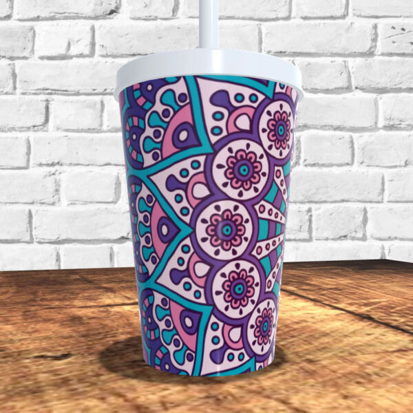 COPO COM CANUDO HOLOGRÁFICO 550ML LINHA MANDALAS REF0239 - CASA FÉ - Image 2