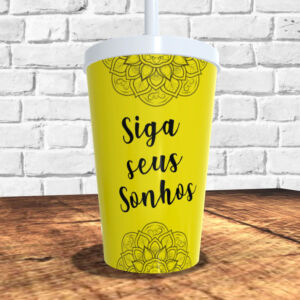 COPO COM CANUDO HOLOGRÁFICO 550ML LINHA MANDALAS REF0240 - CASA FÉ