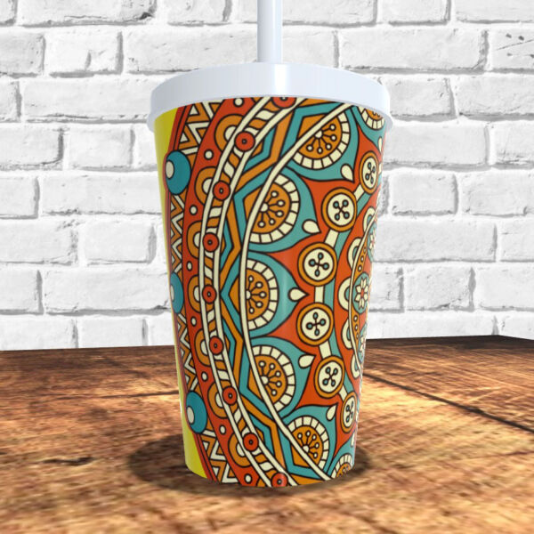 COPO COM CANUDO HOLOGRÁFICO 550ML LINHA MANDALAS REF0240 - CASA FÉ - Image 2