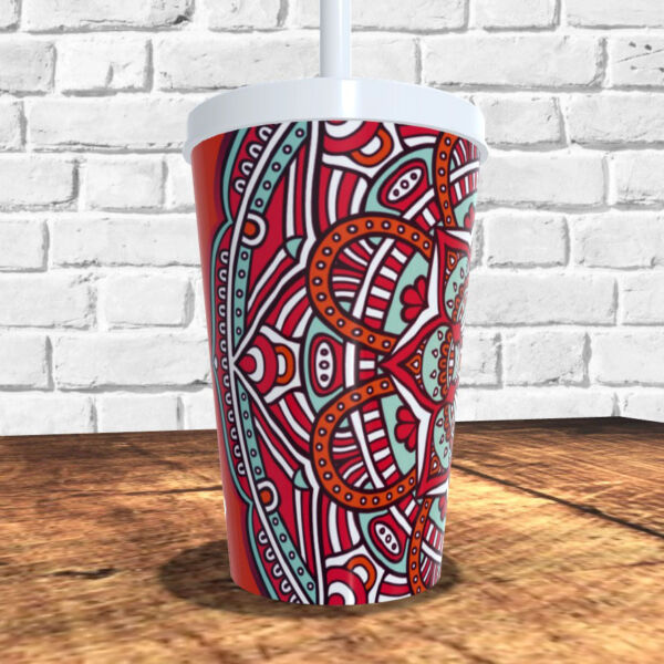 COPO COM CANUDO HOLOGRÁFICO 550ML LINHA MANDALAS REF0242 - CASA FÉ - Imagem 2