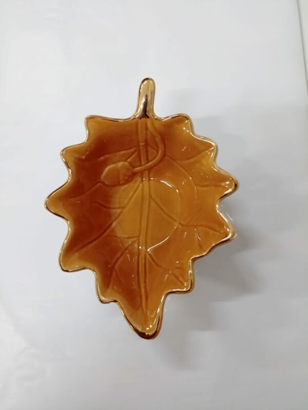 PORTA CRISTAIS EM PORCELANA FOLHA LARANJA 15CM - Imagem 3