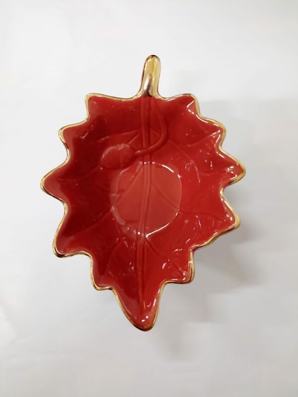 PORTA CRISTAIS EM PORCELANA FOLHA VERMELHA 15CM - Imagem 3