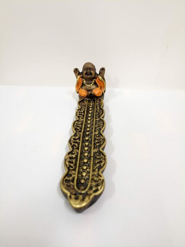 PORTA INCENSO DE RÉGUA BUDA BRAÇOS ABERTOS LARANJADO 19CM - Image 3