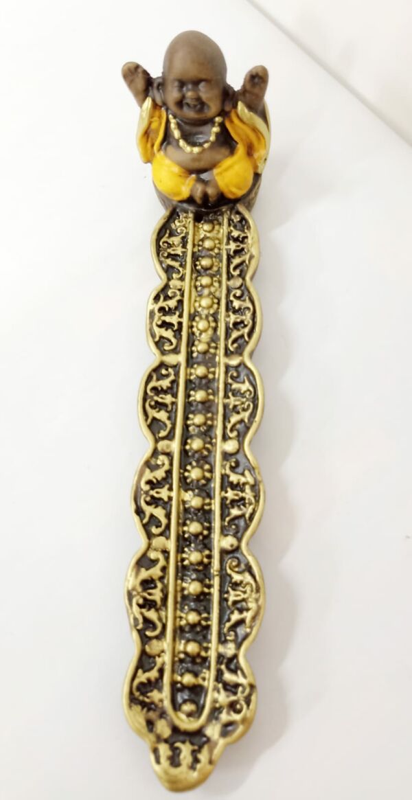 PORTA INCENSO DE RÉGUA BUDA BRAÇOS ABERTOS AMARELO 19CM - Image 4