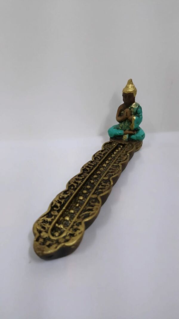 PORTA INCENSO DE RÉGUA BUDA MAGRO TURQUESA 19CM - Imagem 4