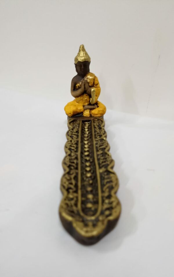 PORTA INCENSO DE RÉGUA BUDA MAGRO AMARELO 19CM - Imagem 4