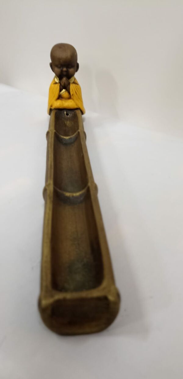 PORTA INCENSO BAMBU BUDA AMARELO 26CM - Imagem 3