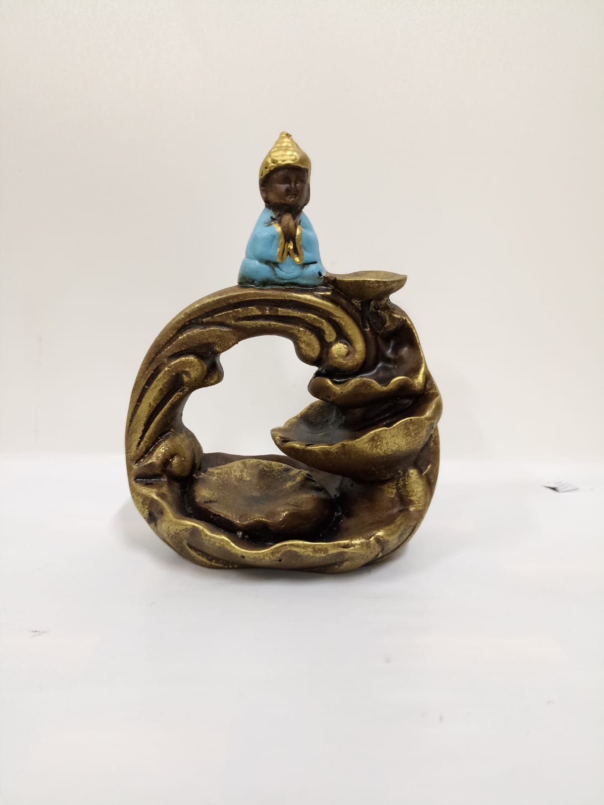 PORTA INCENSO CASCATA BUDA MAIOR ENVELHECIDO C/ AZUL 15CM - Imagem 2