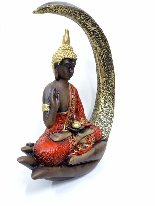 PORTA INCENSO BUDA NA LUA VERMELHO 27CM - Imagem 3