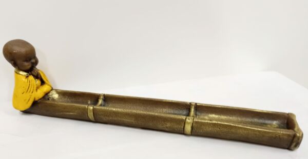 PORTA INCENSO BAMBU BUDA AMARELO 26CM - Imagem 2