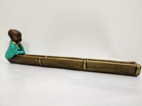 PORTA INCENSO BAMBU BUDA TURQUESA 26CM - Imagem 2