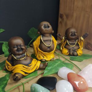 TRIO DE BUDAS FELIZ ENVELHECIDO C/ AMARELO 10CM