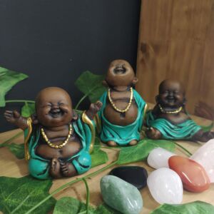 TRIO DE BUDAS FELIZ ENVELHECIDO C/ TURQUESA 10CM