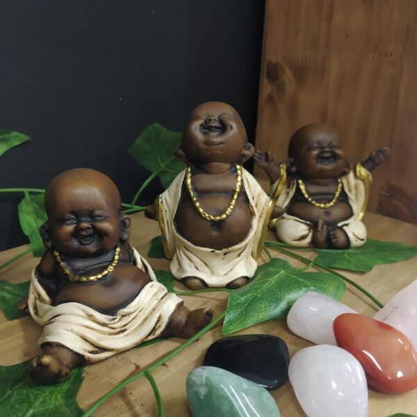TRIO DE BUDAS FELIZ ENVELHECIDO C/ BRANCO 10CM - Imagem 2