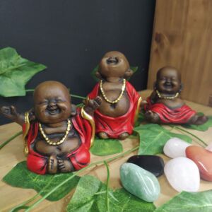 TRIO DE BUDAS FELIZ ENVELHECIDO C/ VERMELHO 10CM