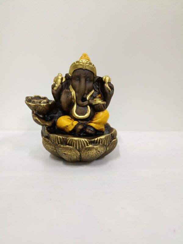PORTA INCENSO CASCATA GANESHA FLOR DE LÓTUS ENVELHECIDO C/ AMARELO 10CM - Image 2