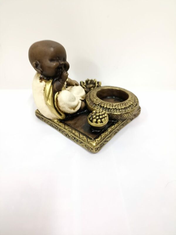 PORTA INCENSO E VELA QUADRADO BUDA ZEN BRANCO 9CM - Imagem 3