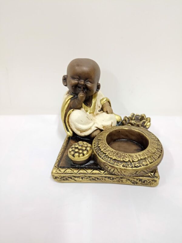PORTA INCENSO E VELA QUADRADO BUDA ZEN BRANCO 9CM - Imagem 2
