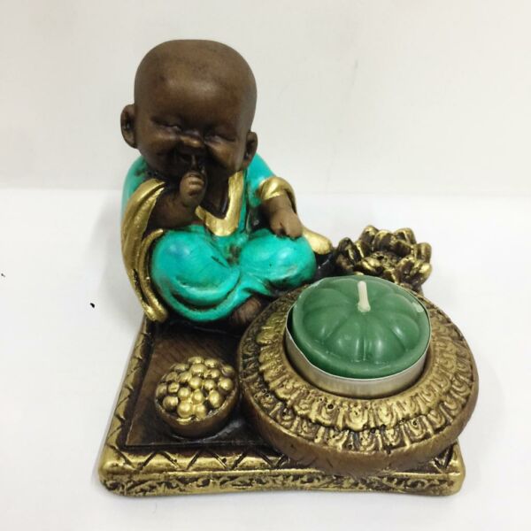 PORTA INCENSO E VELA QUADRADO BUDA ZEN TURQUESA 9CM - Imagem 2