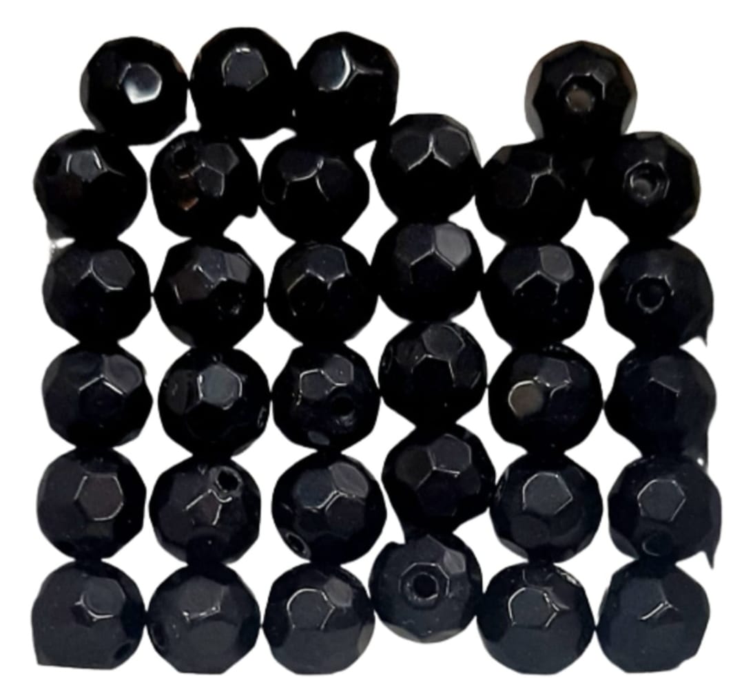 PACOTE COM 50 CONTAS SEXTAVADAS 8MM CRISTAL PRETO